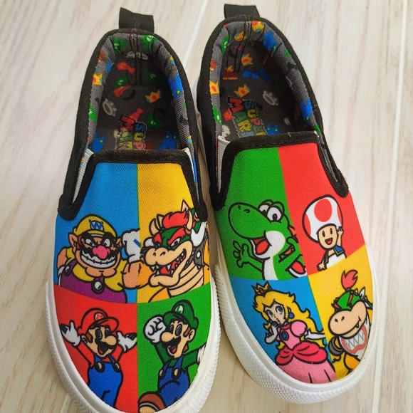 Nintendo Other - Super Mario Movie Kids 11 Canvas Slip‎ On Shoes Bowser Wario Toad Yoshi Nintendo